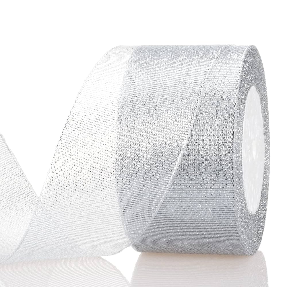 Amazon.com: YASEO 2 Inches Silver Glitter Ribbon, 25 Yards